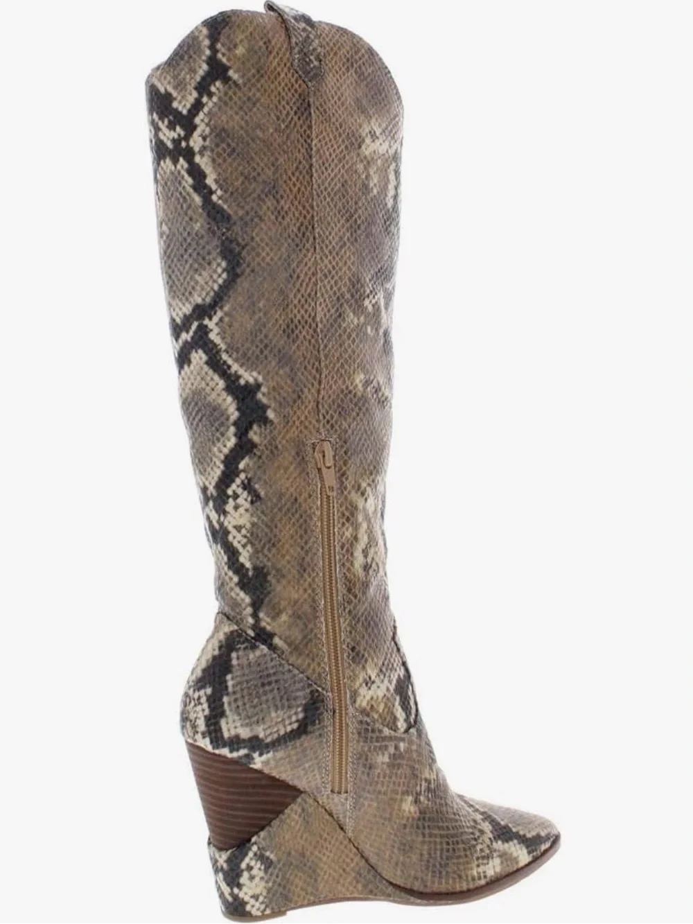 Jessica Simpson Havrie Knee High Snake Print Wedge Boots Totally Taupe 10M